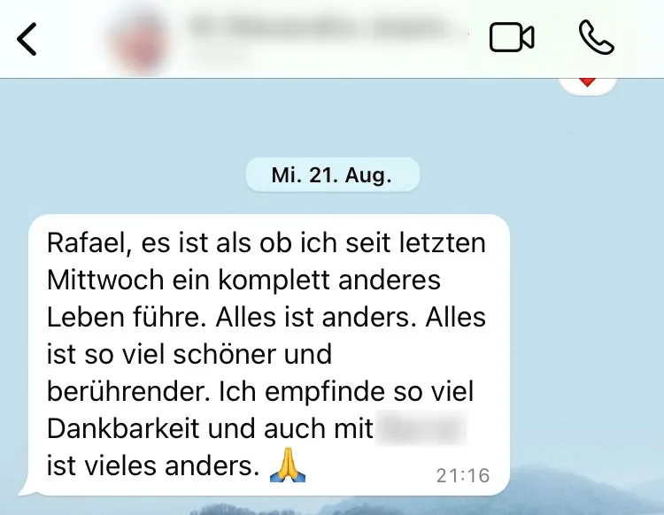 Erfahrungsbericht einer Klientin (Screenshot)